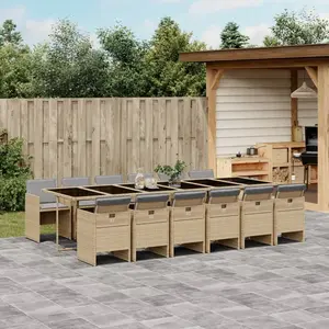 vidaXL Ensemble à manger de jardin coussins 13 pcs mélange beige rotin pas cher