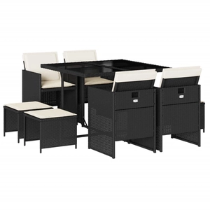 vidaXL Ensemble à manger jardin 9pcs et coussins noir résine tressée pas cher