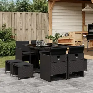 vidaXL Ensemble à manger de jardin 9pcs coussins noir résine tressée pas cher