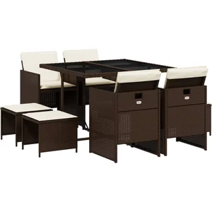 Comparateur de prix : vidaXL Ensemble à manger de jardin et coussins 9 pcs marron poly rotin