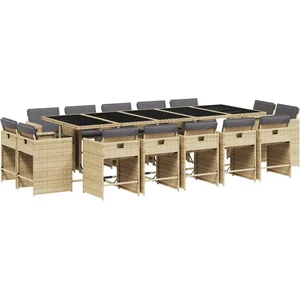 vidaXL - 15-delige - Tuinset - met - kussens - poly - rattan - gemengd - beige pas cher