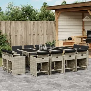 vidaXL Ensemble à manger de jardin et coussins 13 pcs gris clair rotin pas cher