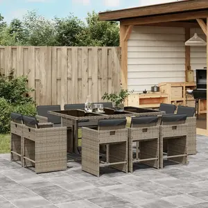 vidaXL Ensemble à manger de jardin 11pcs avec coussins gris poly rotin pas cher