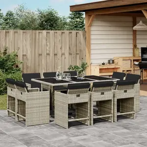 vidaXL Ensemble à manger de jardin 11pcs avec coussins gris poly rotin pas cher