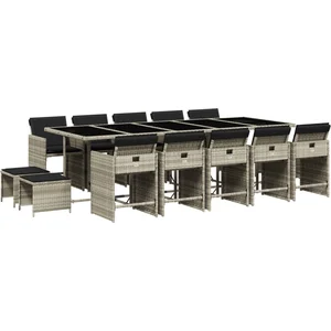 vidaXL Ensemble à manger de jardin et coussins 15 pcs gris clair rotin pas cher