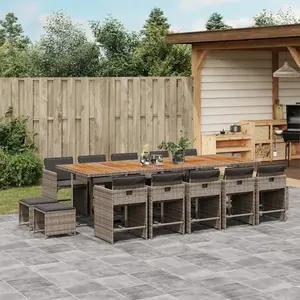 vidaXL Ensemble à manger de jardin 15 pcs coussins gris résine tressée pas cher
