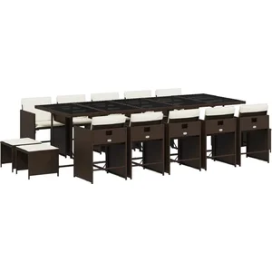 vidaXL Ensemble à manger de jardin avec coussins 15 pcs marron rotin pas cher