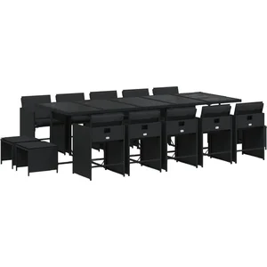 vidaXL Ensemble à manger de jardin 15 pcs coussins noir résine tressée pas cher