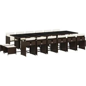 vidaXL Ensemble à manger de jardin et coussins 17 pcs marron rotin pas cher