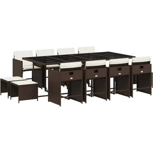 vidaXL Ensemble à manger de jardin avec coussins 13 pcs marron rotin pas cher