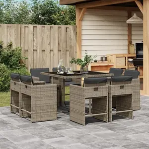 vidaXL Ensemble à manger de jardin 9 pcs coussins gris résine tressée pas cher
