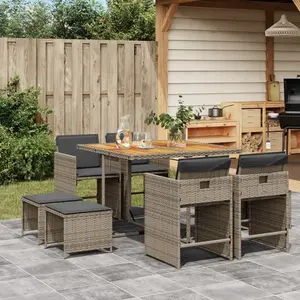vidaXL Ensemble à manger de jardin 9 pcs coussins gris résine tressée pas cher