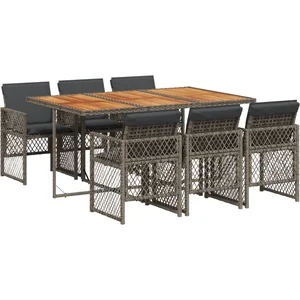 vidaXL Ensemble à manger de jardin et coussins 7 pcs gris rotin pas cher