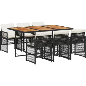 vidaXL Ensemble à manger de jardin coussins 7 pcs noir résine tressée pas cher