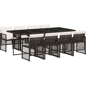 vidaXL Ensemble à manger de jardin et coussins 9 pcs marron poly rotin pas cher