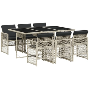 vidaXL Ensemble à manger de jardin et coussins 7 pcs gris clair rotin pas cher