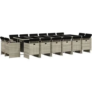 vidaXL Ensemble à manger de jardin et coussins 17 pcs gris clair rotin pas cher