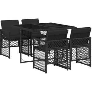 Comparateur de prix : vidaXL Ensemble à manger de jardin coussins 5pcs noir résine tressée