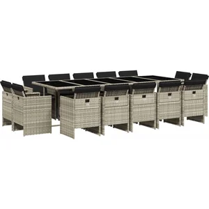 vidaXL Ensemble à manger de jardin et coussins 15 pcs gris clair rotin pas cher