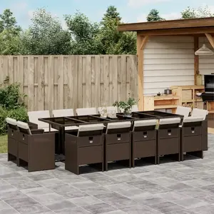 vidaXL Ensemble à manger de jardin avec coussins 15 pcs marron rotin pas cher