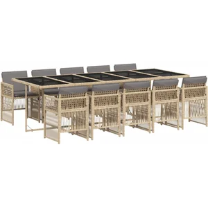 vidaXL Ensemble à manger de jardin et coussins 11 pcs mélange beige pas cher