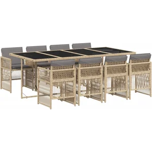 vidaXL Ensemble à manger de jardin et coussins 9 pcs mélange beige pas cher