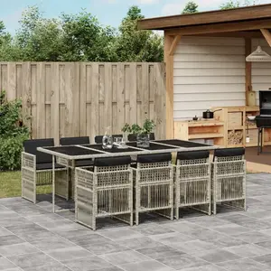 vidaXL Ensemble à manger de jardin et coussins 9 pcs gris clair rotin pas cher