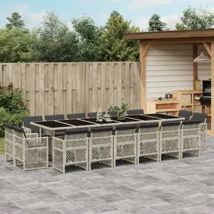 vidaXL Ensemble à manger de jardin et coussins 17 pcs gris clair rotin pas cher