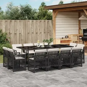 vidaXL Ensemble à manger de jardin 13 pcs coussins noir résine tressée pas cher
