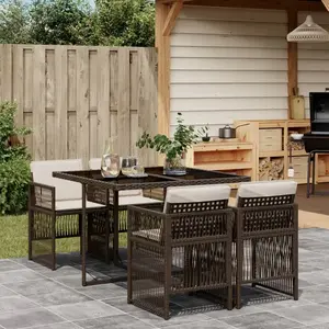 vidaXL - 5-delige - Tuinset - met - kussens - poly - rattan - bruin pas cher