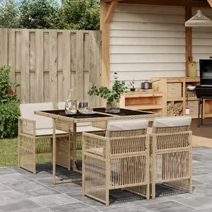 vidaXL - 5-delige - Tuinset - met - kussens - poly - rattan - beige pas cher
