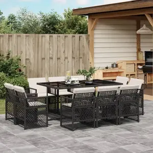 vidaXL Ensemble à manger de jardin 11 pcs coussins noir résine tressée pas cher