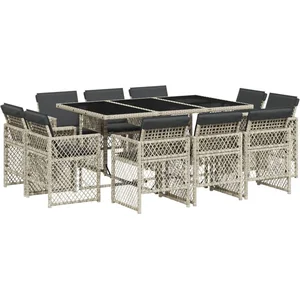 vidaXL Ensemble à manger de jardin 11pcs avec coussins gris poly rotin pas cher