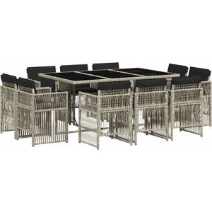 vidaXL Ensemble à manger de jardin 11pcs avec coussins gris poly rotin pas cher