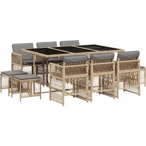 vidaXL Ensemble à manger de jardin et coussins 11 pcs mélange beige pas cher