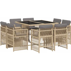 Comparateur de prix : vidaXL Ensemble à manger de jardin et coussins 9 pcs mélange beige
