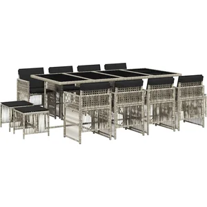 vidaXL Ensemble à manger de jardin et coussins 13 pcs gris clair rotin pas cher