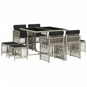 vidaXL Ensemble à manger de jardin et coussins 9 pcs gris clair rotin pas cher