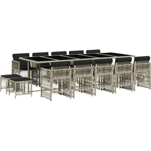 vidaXL Ensemble à manger de jardin et coussins 15 pcs gris clair rotin pas cher