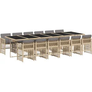 vidaXL Ensemble à manger de jardin coussins 13 pcs mélange beige rotin pas cher