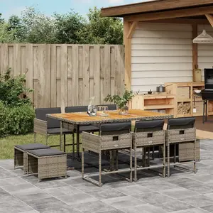 vidaXL Ensemble à manger de jardin 11pcs avec coussins gris poly rotin pas cher