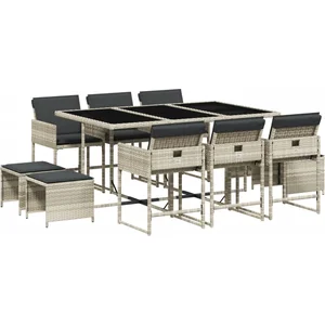 vidaXL Ensemble à manger de jardin 11pcs avec coussins gris poly rotin pas cher