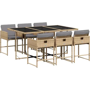 vidaXL Ensemble à manger de jardin coussins 7 pcs mélange beige rotin pas cher