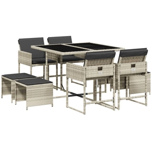 vidaXL Ensemble à manger de jardin et coussins 9 pcs gris clair rotin pas cher