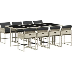 vidaXL Ensemble à manger de jardin et coussins 9 pcs gris clair rotin pas cher