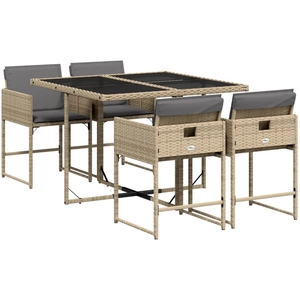 vidaXL Ensemble à manger de jardin coussins 5 pcs mélange beige rotin pas cher