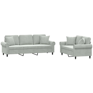 vidaXL Ensemble de canapés 2 pcs avec coussins gris clair velours pas cher