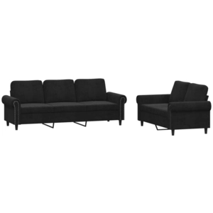 vidaXL Ensemble de canapés 2 pcs avec coussins Noir Velours