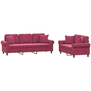 vidaXL Ensemble de canapés 2 pcs avec coussins rouge bordeaux velours pas cher