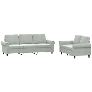 vidaXL Ensemble de canapés 2 pcs avec coussins Gris clair Velours pas cher